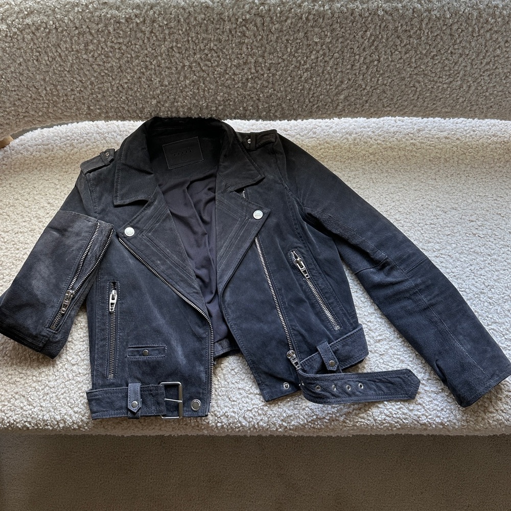 BlankNYC Suede Moto Jacket in Dark Grey